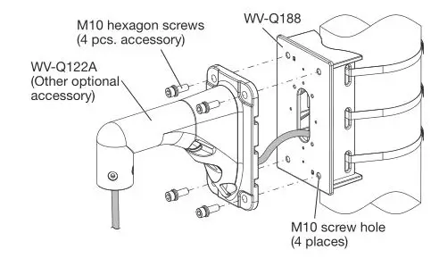 i-PRO WV-Q182 Pole Mount Bracket - Align the four installation holes of WV-Q185 WV-Q122A
