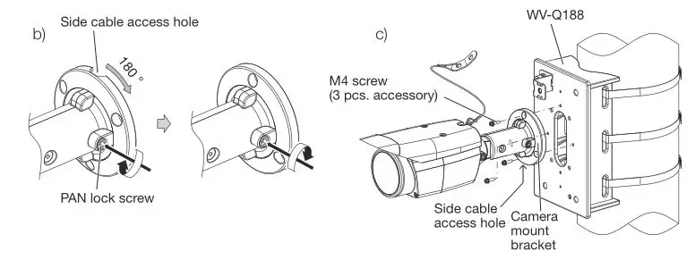 i-PRO WV-Q182 Pole Mount Bracket - Align the three installation holes of WV-SPW312L or WV-SPW532L