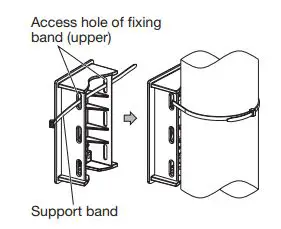 i-PRO WV-Q182 Pole Mount Bracket - Pass the support band (accessory) through the access hole of fixing band (upper) to temporarily