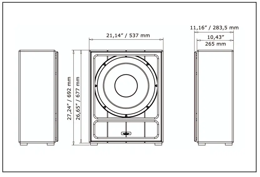 ASCenDO The 18 Sub Pro Passive Sealed Shallow Subwoofer -DIMENSIONS