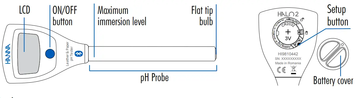 HANNA instruments HI9810442 Wireless pH Tester for Leather and Paper - FUNCTIONAL DESCRIPTION