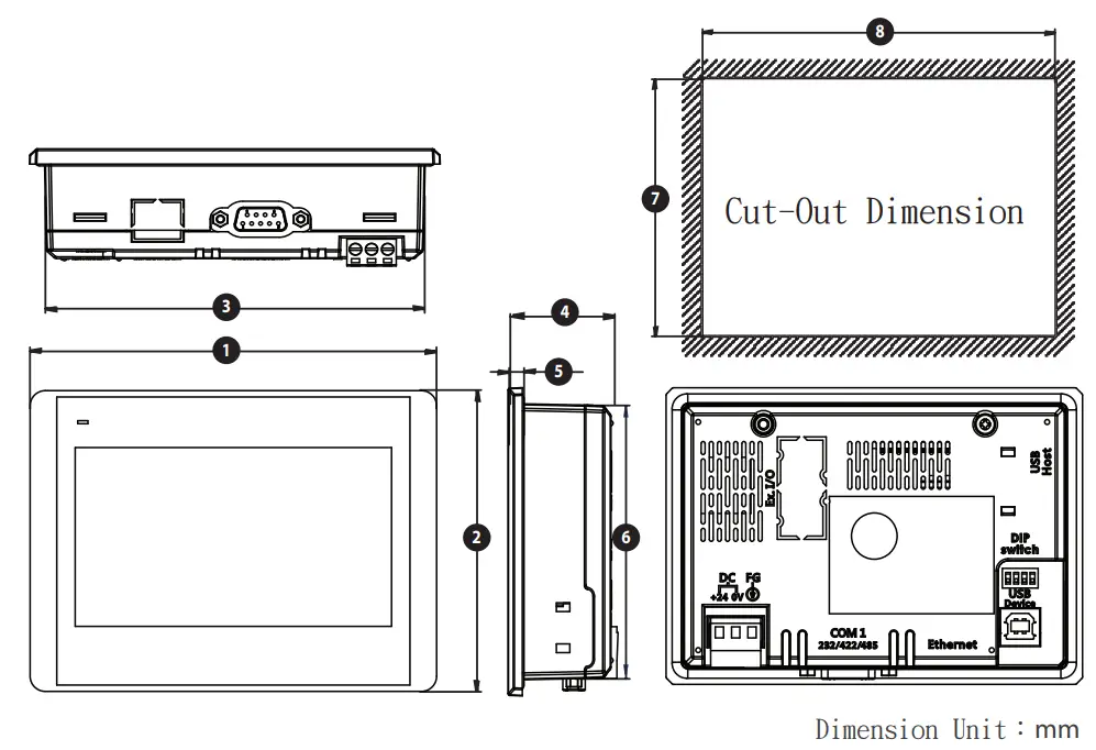 NOVAKON P04 4.3 Inch HMI Intelligent IIoT Gateway - Dimension