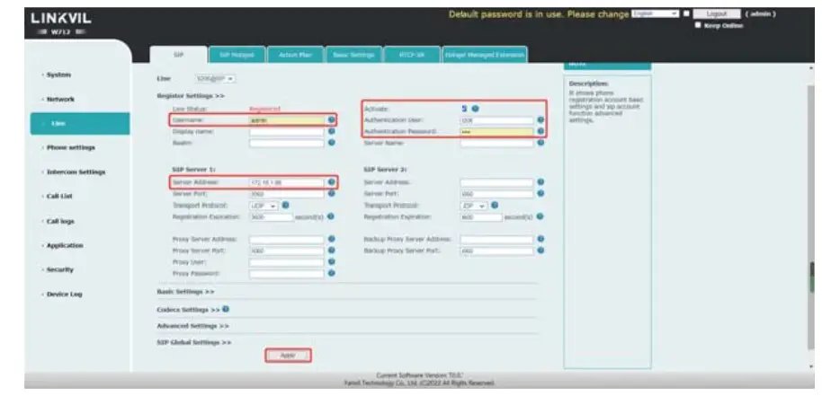 Fanvil W712 Linkvil RoIP Gateway - sip account