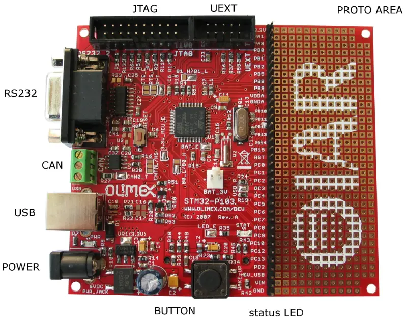 OLIMEX STM32 P107 Development Board Kits - BOARD LAYOUT
