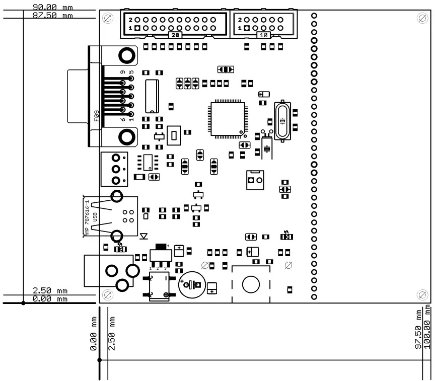 OLIMEX STM32 P107 Development Board Kits - DIMENSIONS