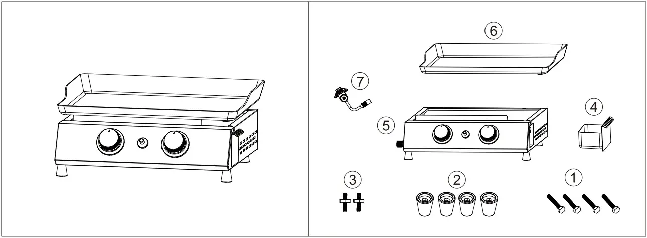 Royal Gourmet PD1203A 2 Burner Portable Gas Griddle - Hardware List