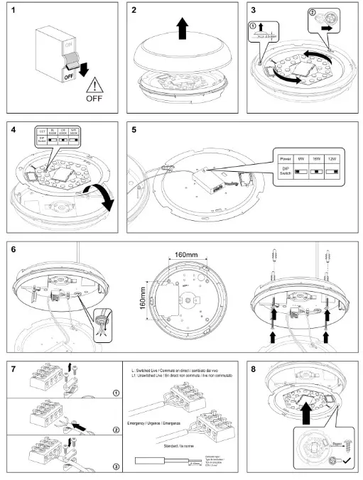 Kosnic POL15-SCT Polo Integrated LED Bulkhead with Emergency and Sensor Options - Fig1
