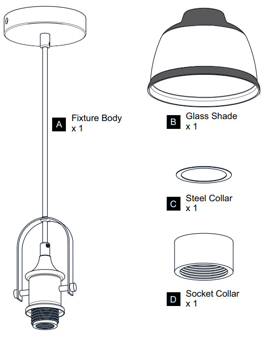 QUOIZEL QPP5639C and QPP5639MBK Warnock 1-Light Matte Black Mini Pendant - PACKAGE CONTENTS