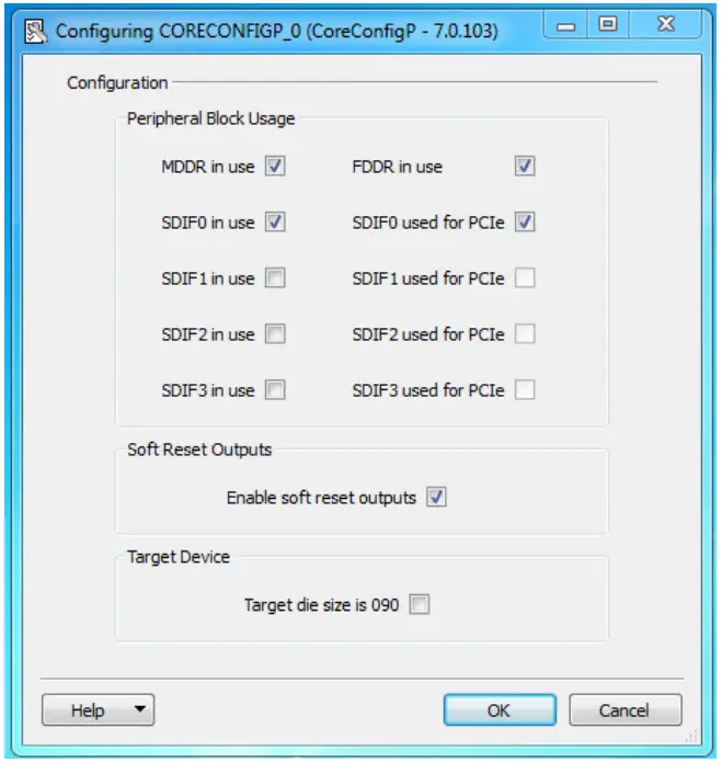 Microsemi SmartFusion2 DDR Controller and Serial High Speed Controller - Dialog Box