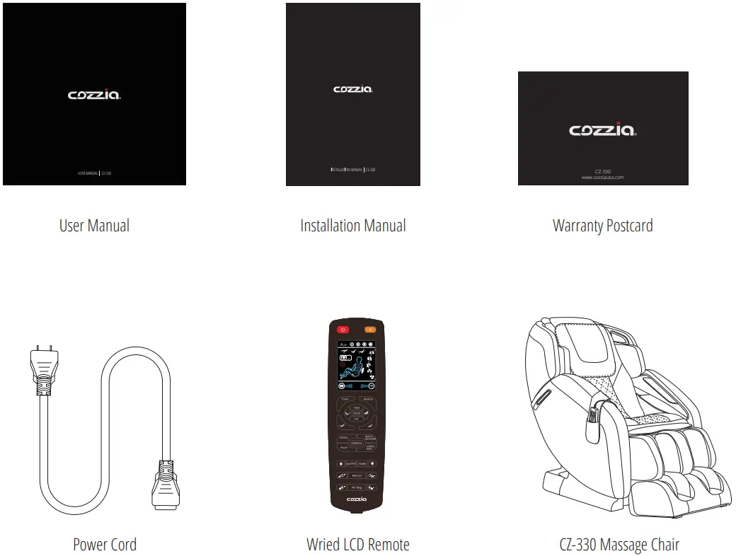 Cozzia CZ 330 Massage Chair - CONTENTS