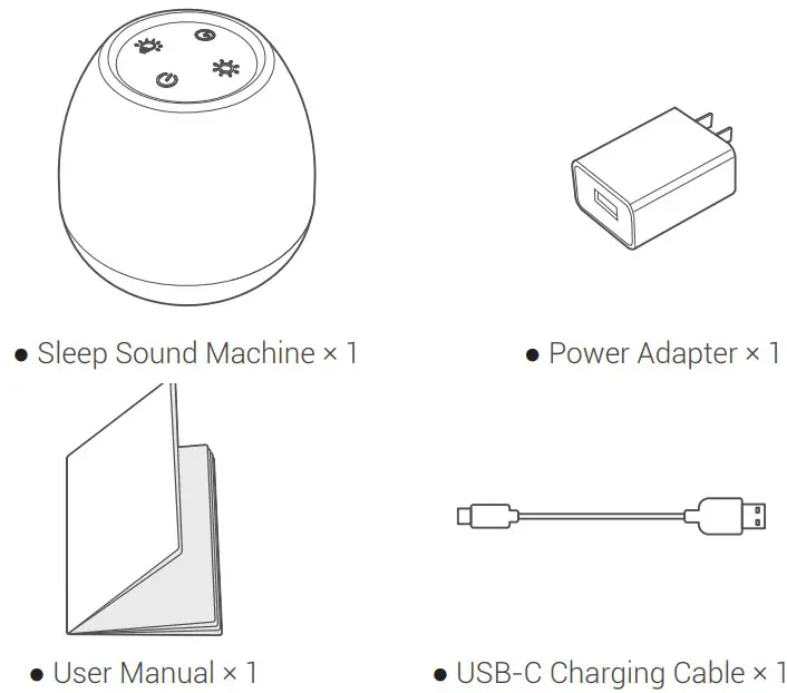 HONGKONG ZHINYU TECHNOLOGY CO LIMITED T129L Sleep Sound Machine - Package Contents