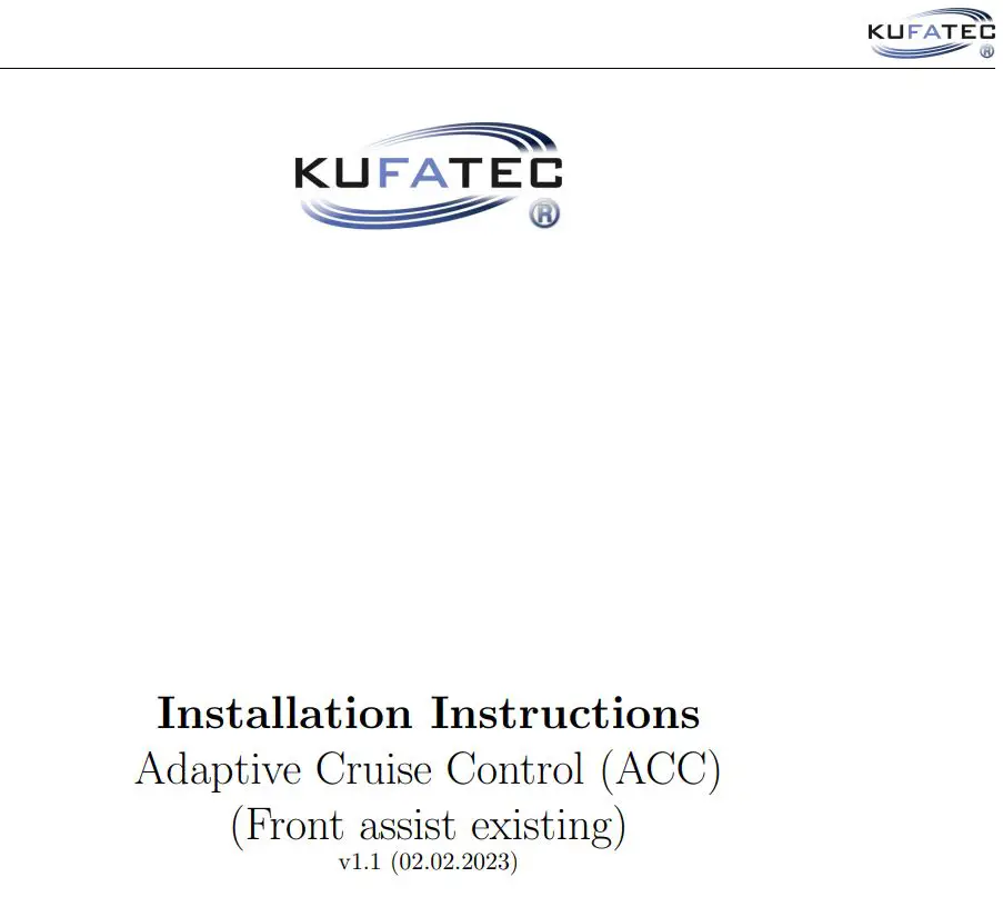 KUFATEC ACC Adaptive Cruise Control Instruction Manual