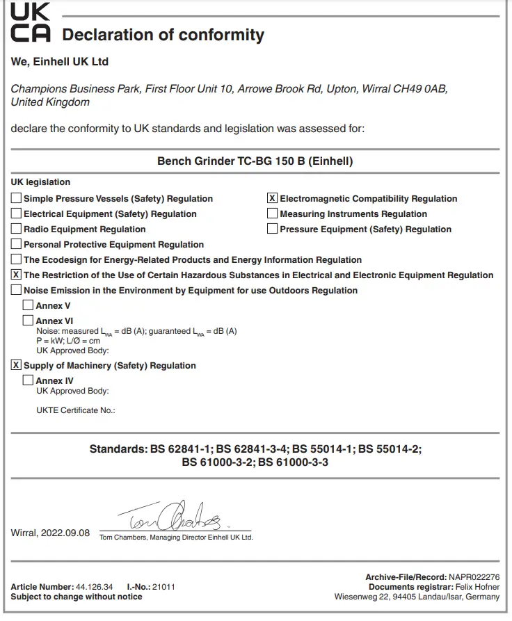 Einhell TC-BG 150 B Bench Grinder - fig 7