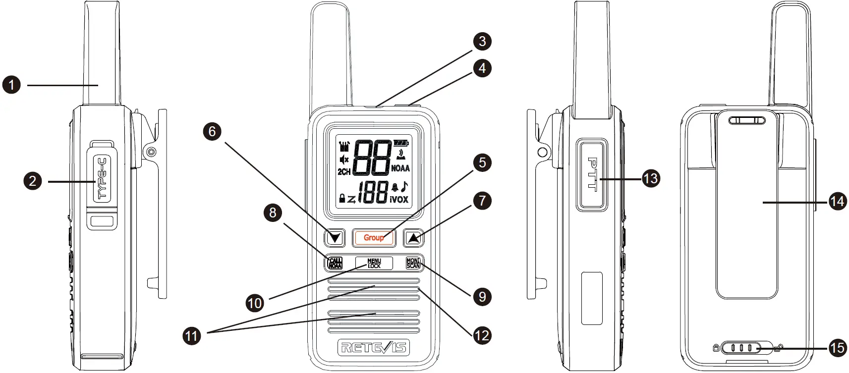RETEVIS RB67 One Key Group Call FRS NOAA Weather Radio 01