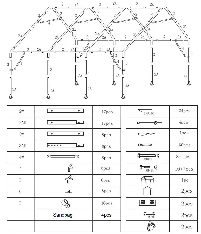 VEVOR HCP1220-S Instant Garage - COMPONENTS