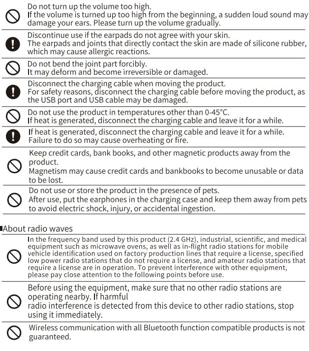 cheero B100 Bone Conduction Wireless Earphones User Manual - Caution