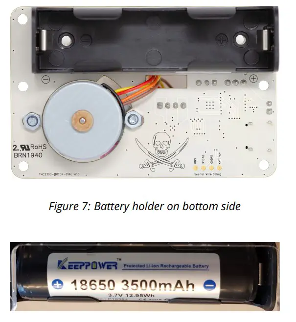 TRINAMIC TMC2300 Motor Evaluation Board for Stepper Motors - Battery holder on bottom side