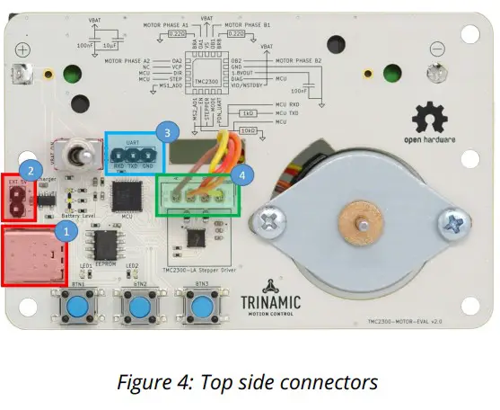TRINAMIC TMC2300 Motor Evaluation Board for Stepper Motors - Top side connectors