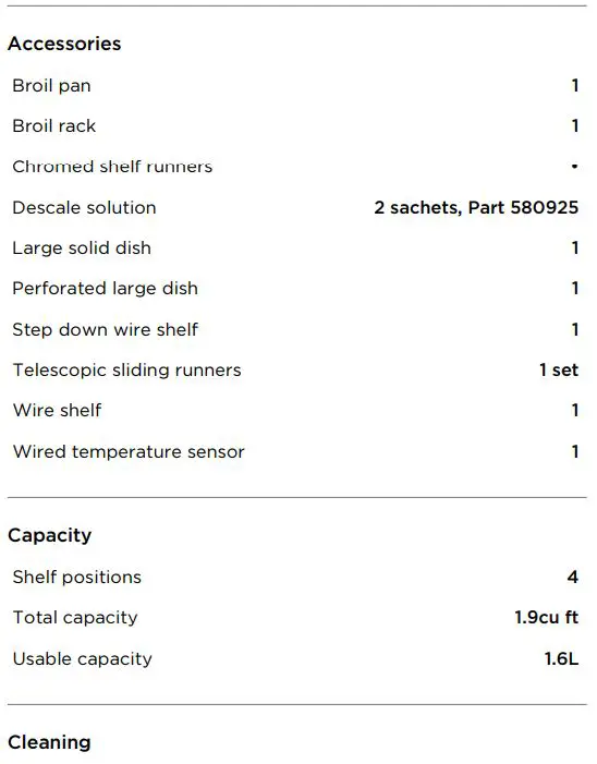 FISHER and PAYKEL OS24NMLB1 24 Inch Combination Steam Oven User Guide - SPECIFICATIONS