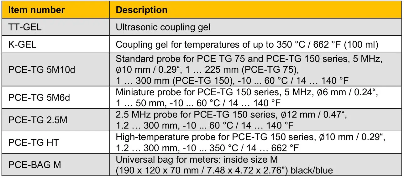 PCE Instruments PCE-TG 150 Thickness Gauge Meter - Optional accessories