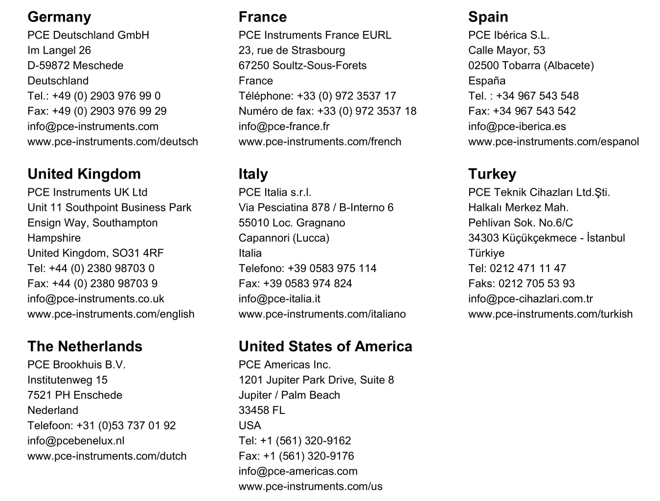 PCE Instruments PCE-TG 150 Thickness Gauge Meter - PCE Instruments contact information