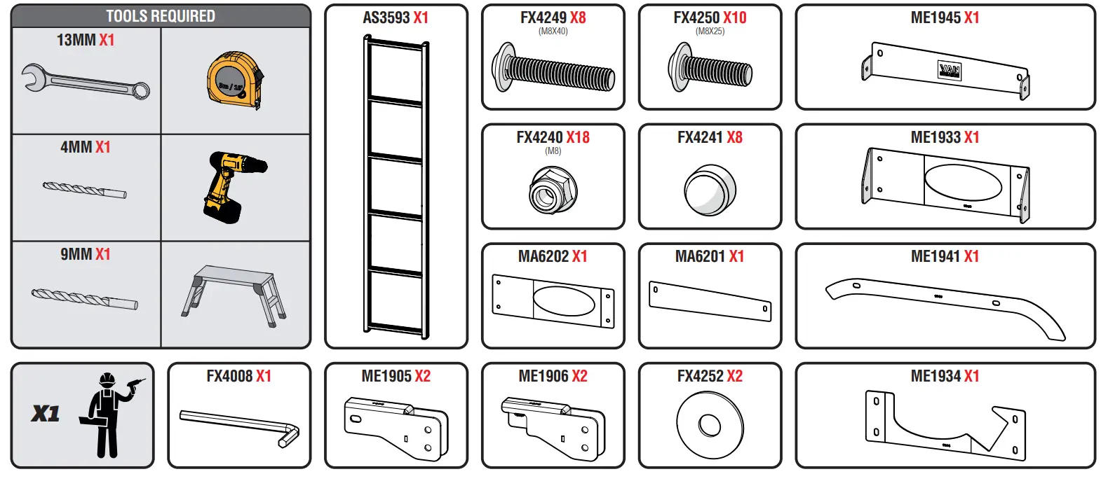VAN GUARD VGL6-06 ULTI Ladder - COMPONENTS