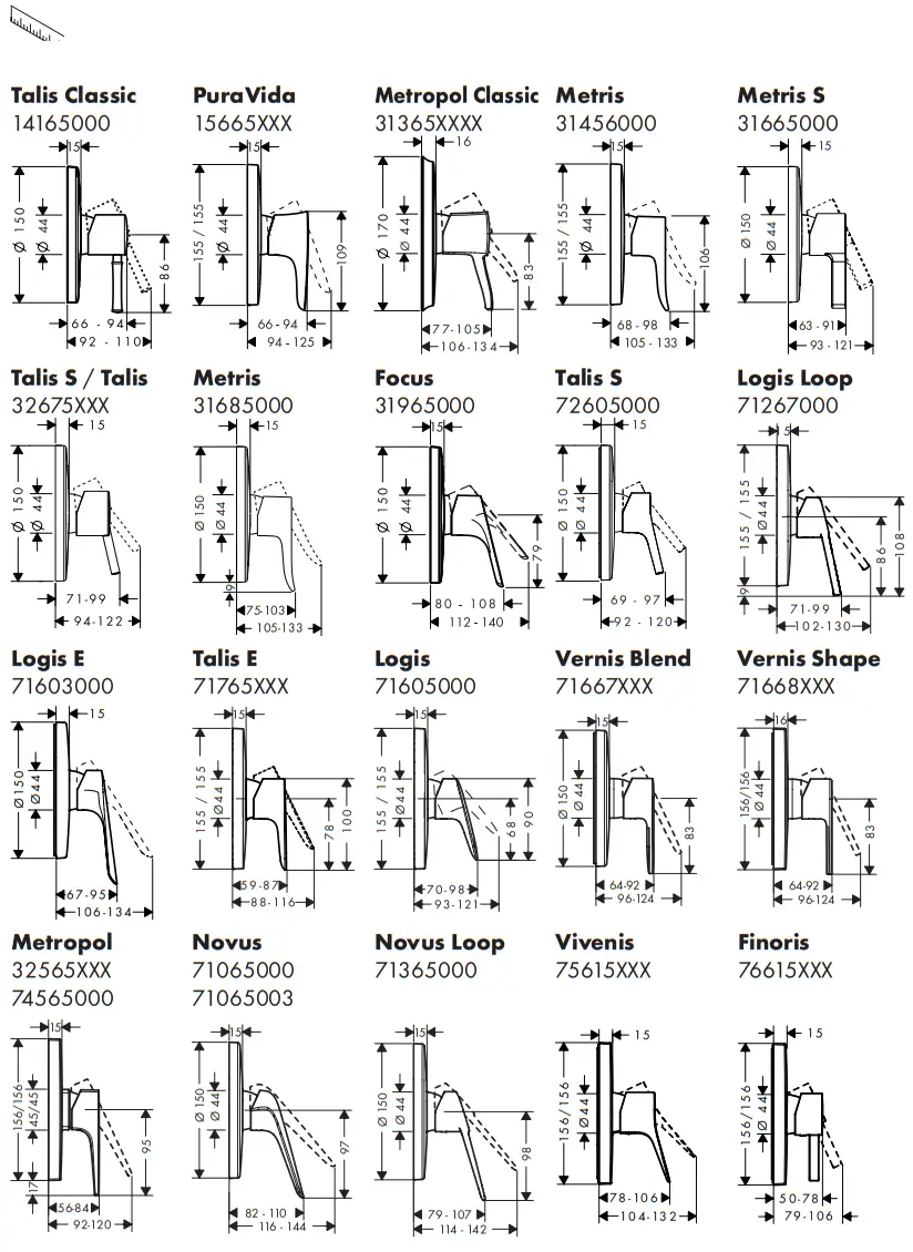 hansgrohe Shower Fitting Rebris S - Dimension