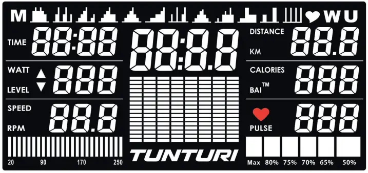 TUNTURI CENTURI E100 Performance Exercise Bike - display