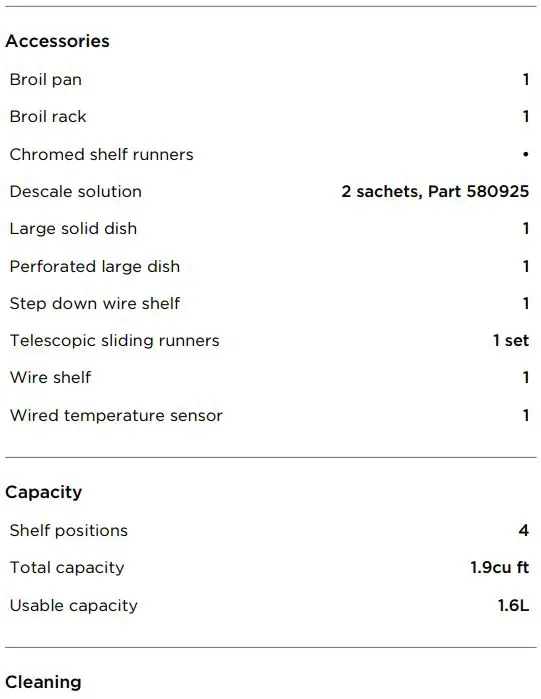 FISHER PAYKEL OS24NMLB1 Combination Steam Oven User Guide - SPECIFICATIONS