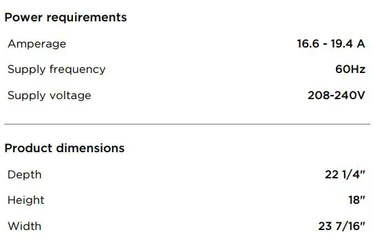FISHER PAYKEL OS24NMLB1 Combination Steam Oven User Guide - SPECIFICATIONS