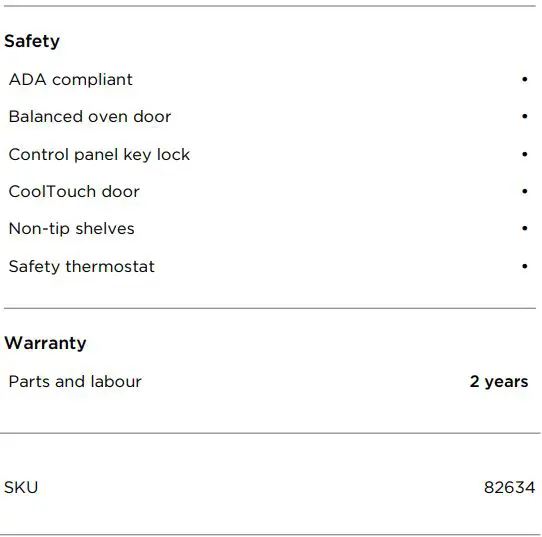 FISHER PAYKEL OS24NMLB1 Combination Steam Oven User Guide - SPECIFICATIONS
