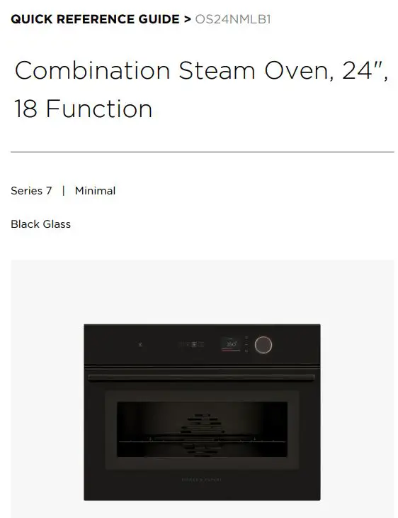 FISHER PAYKEL OS24NMLB1 Combination Steam Oven User Guide