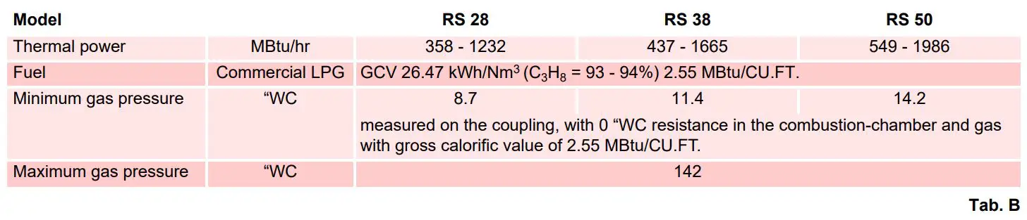 RIELLO RS 28 Gas Burners LPG Kit Instruction Manual - Technical features