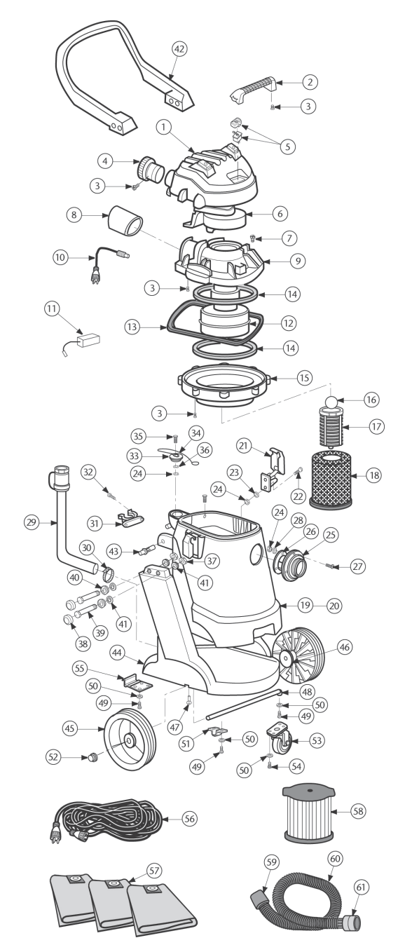 ProTeam 107359 ProGuard 15 Commercial Wet-Dry Vacuum - PARTS