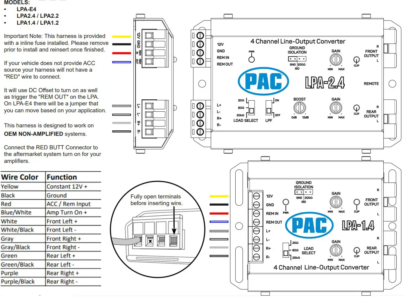 PAC LPHGM51 LocPro Advanced T-Harness Instruction Manual - Wiring Connection Chart