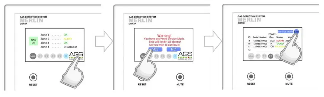 AGS Gas Detector TFT, Detector TFT-FL Addressable Safe Area Fixed Gas Detector - Controller Service Mode