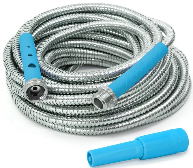 BERNINI FOUNTAINS 50 Feet No Kink Heavy Duty Fireman Garden Hose with 2 In 1 Nozzle