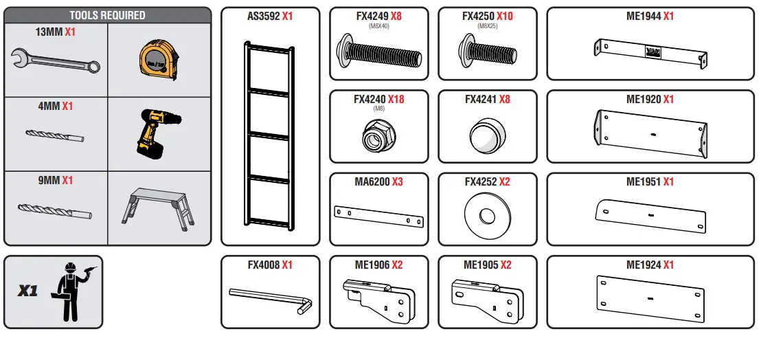 VAN GUARD VGL5-08 ULTI Ladder - SUPPLIED COMPONENTS -