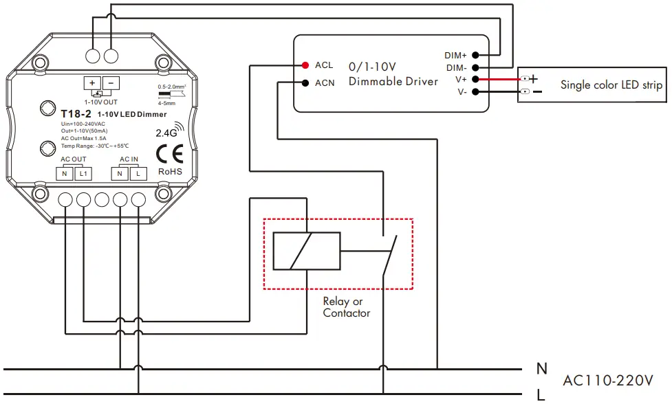 SKYDANCE T18 2 1 10V Rotary Glass Panel Dimmer - Wiring diagram 2