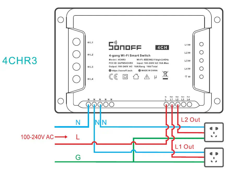 SONOFF 4CH, 4CHPRO 4 Gang WiFi Smart Switch with RF Control 4