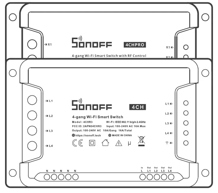 SONOFF 4CH, 4CHPRO 4 Gang WiFi Smart Switch with RF Control
