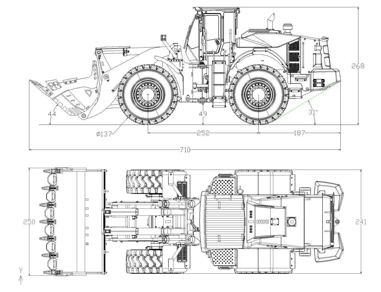 VV-JD00069 1 14 Scale Earth Mover Hydraulic Wheel Loader - DIMENSIONS
