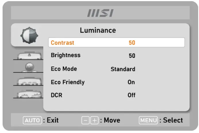 msi PRO Series LCD Monitor - Menus