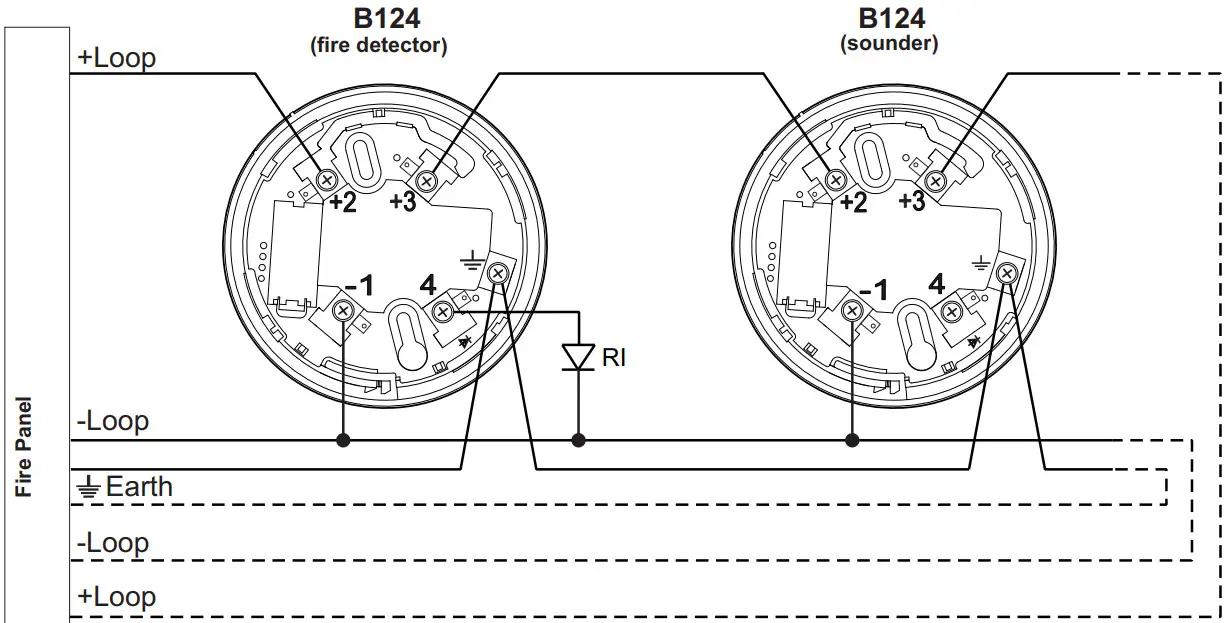 TELETEK SensoIRIS WSOU xx Intelligent Analogue Addressable Fire Alarm Sounder - Wiring Diagram