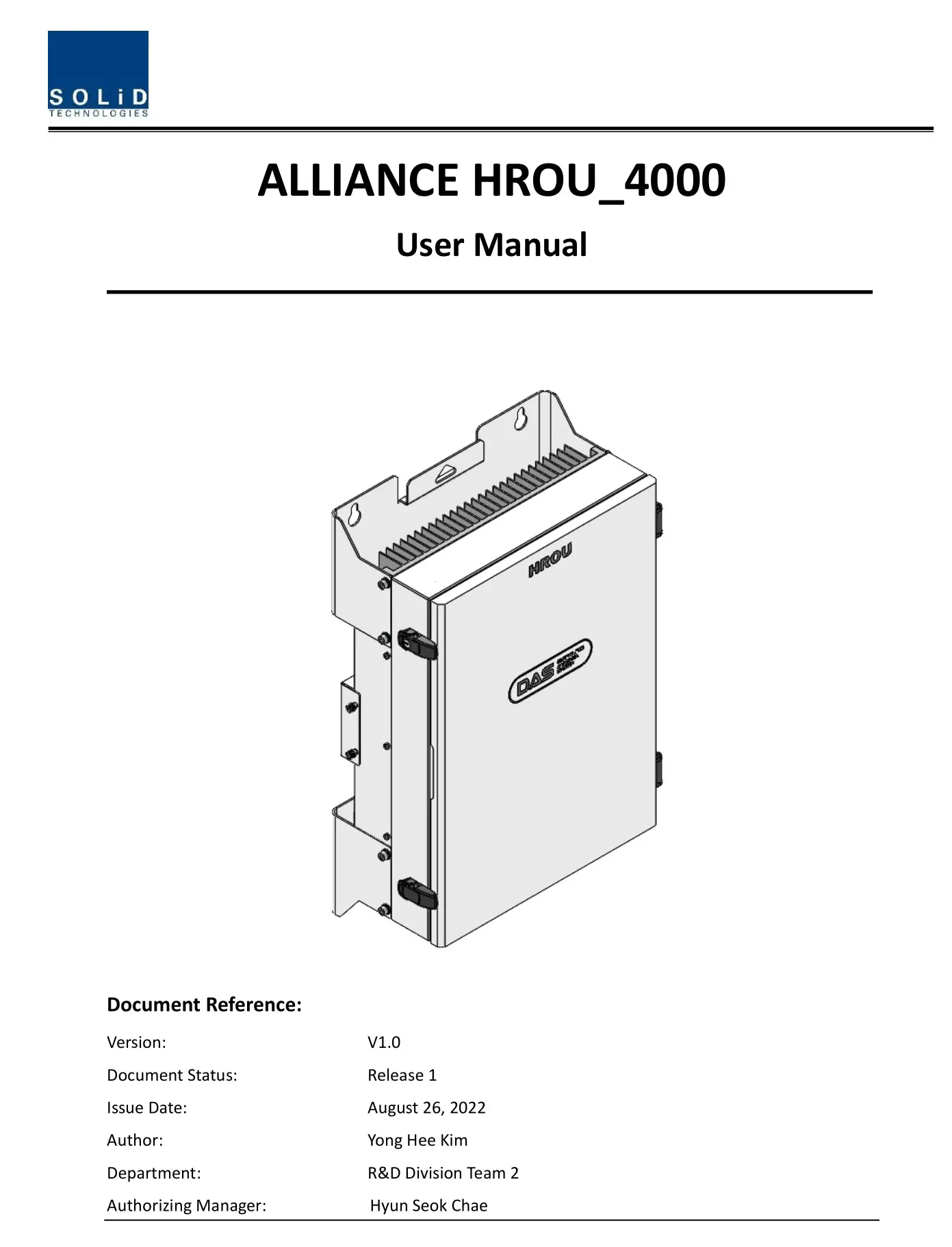 SOLiD ALLIANCE HROU-4000 Remote Unit User Manual