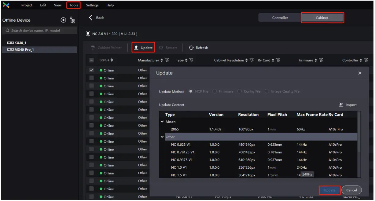 Import and Update NCP File