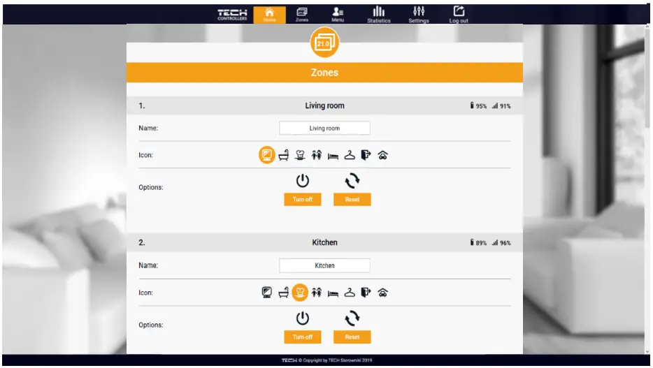 TECH CONTROLLERS EU M 9r Wired Control Panel - ZONES TAB