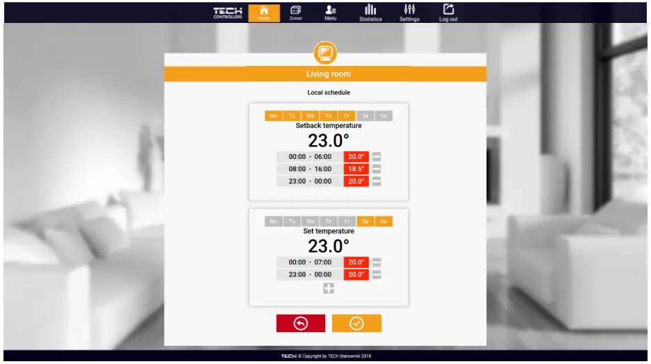 TECH CONTROLLERS EU M 9r Wired Control Panel - schedule settings