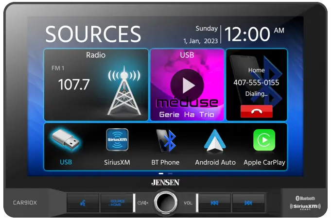 JENSEN CAR910X Media Receiver with Android Auto and CarPlay Featuring 9 Inch Digital TFT Display