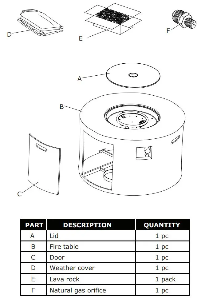 COSTWAY NP10632WL-BN 40 Inch Stone Metal Round Propane Gas Fire Pit Table User Manual - PACKAGE CONTENTS